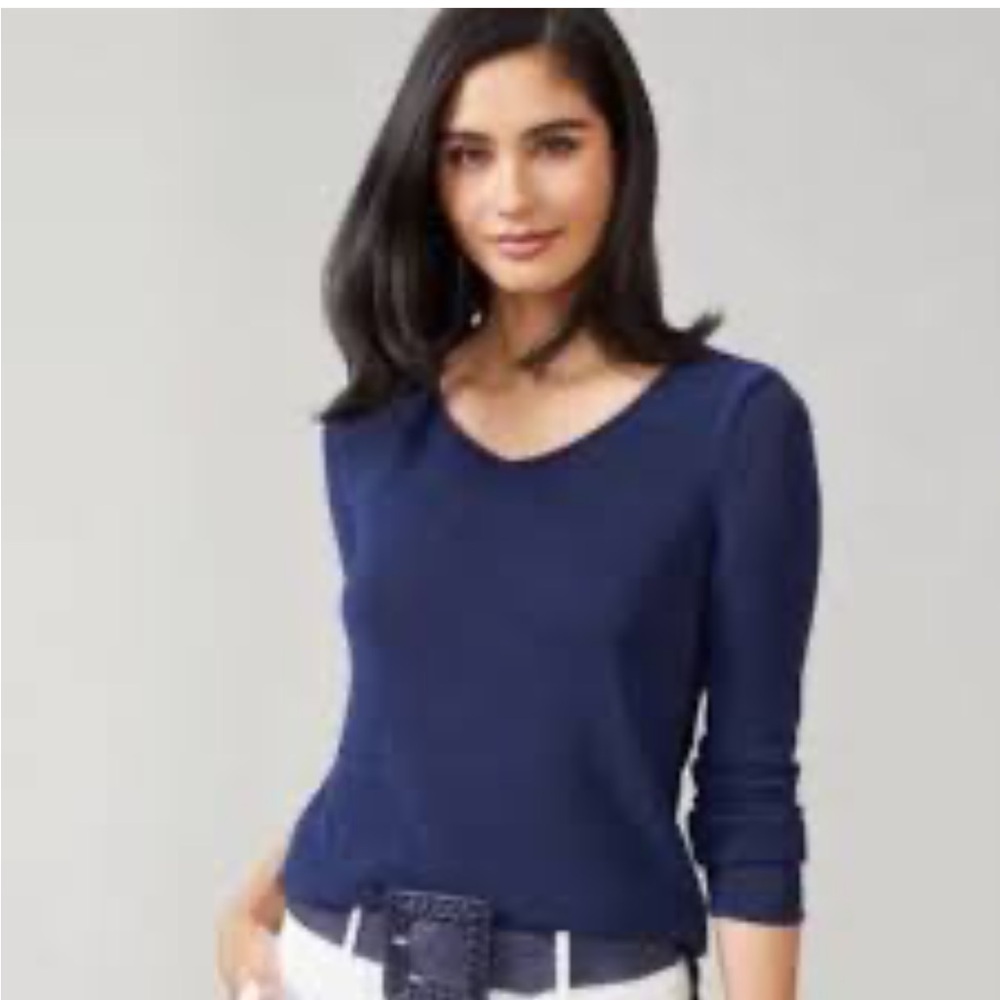 J. McLaughlin Deep Blue Cotton Blend Net Effect V-Neck Sweater size S Coastal